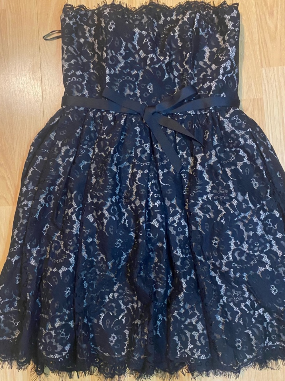 Lace Strapless Party Dress with Ribbon Waist